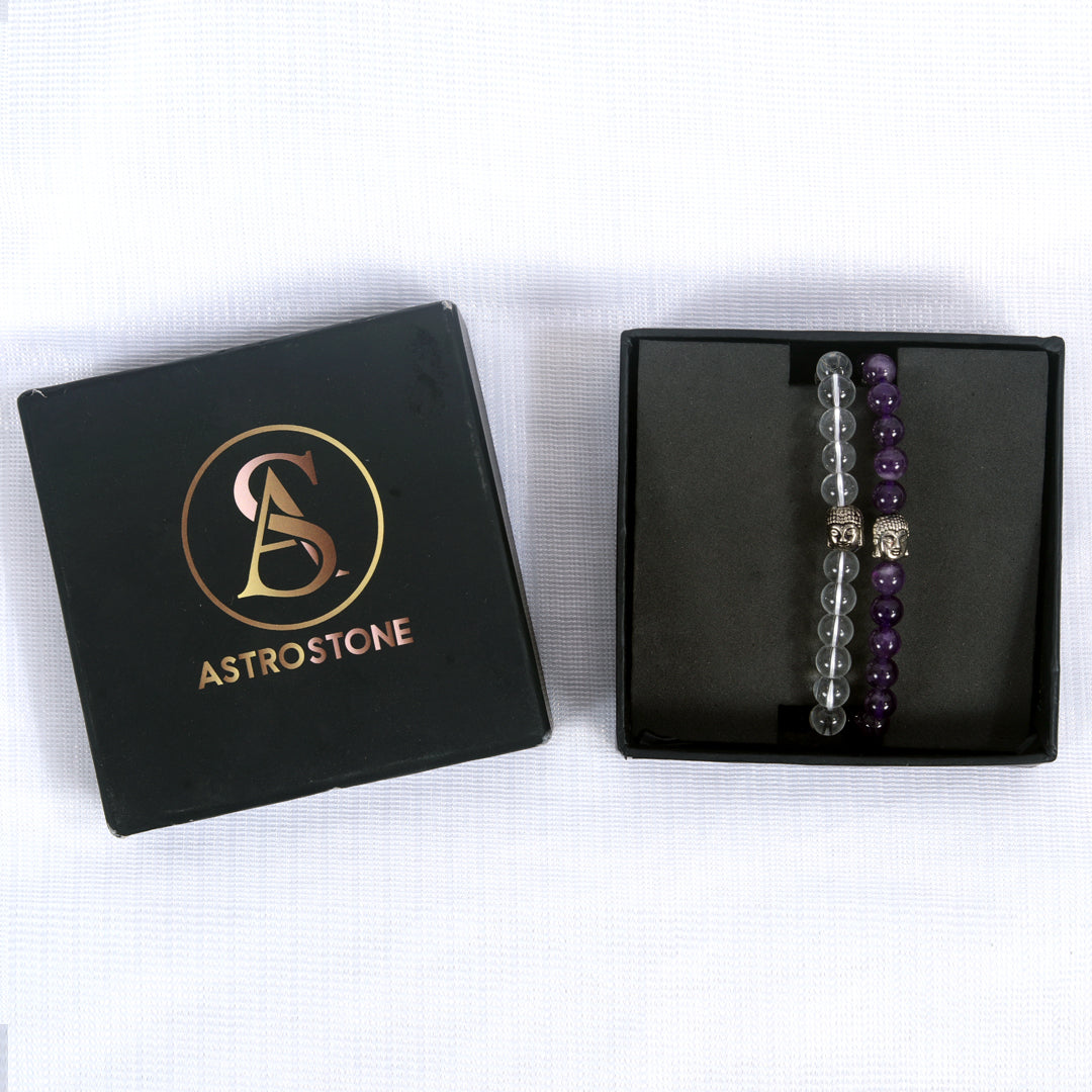 Maha Stress Buster Combo ( Amethyst with Clear Quartz Bracelet)