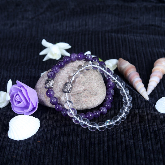 Maha Stress Buster Combo ( Amethyst with Clear Quartz Bracelet)