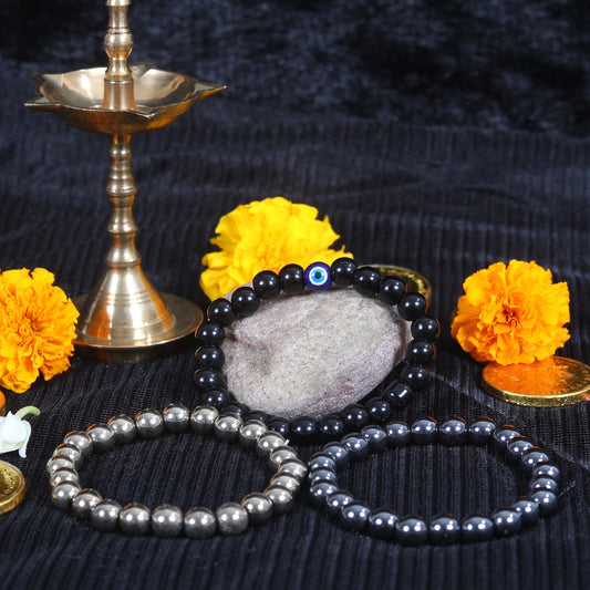 Sona Chandi Kawach combo (Golden hematite with Silver Hematite and Nazar Kawach bracrelet)