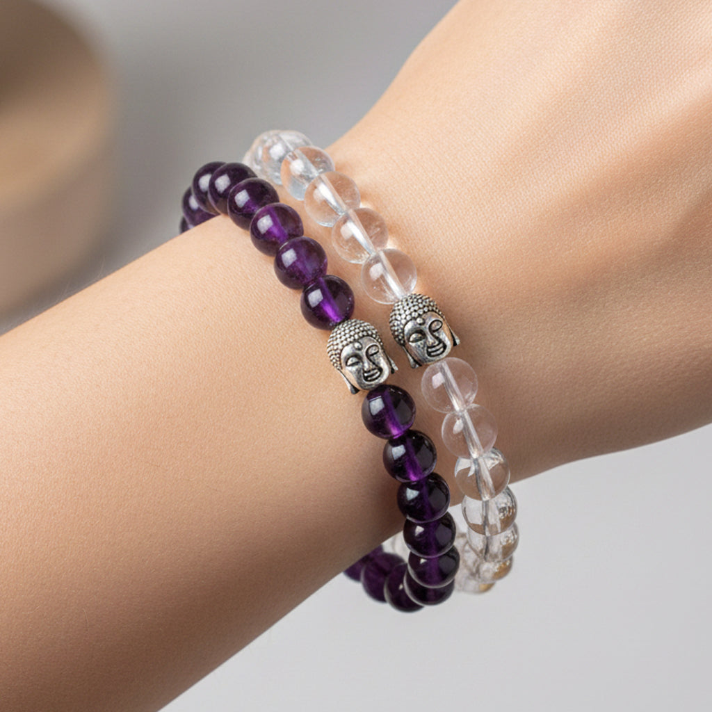 Maha Stress Buster Combo ( Amethyst with Clear Quartz Bracelet)