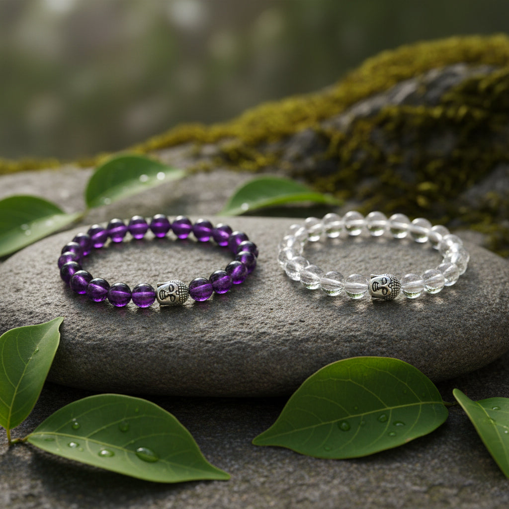 Maha Stress Buster Combo ( Amethyst with Clear Quartz Bracelet)
