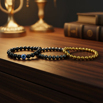 Sona Chandi Kawach combo (Golden hematite with Silver Hematite and Nazar Kawach bracrelet)
