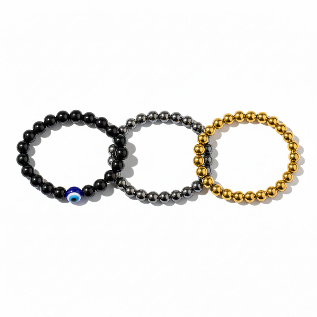 Sona Chandi Kawach combo (Golden hematite with Silver Hematite and Nazar Kawach bracrelet)