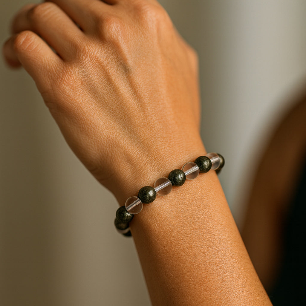 Super raw pyrite bracelet (Clear quartz + pyrite)