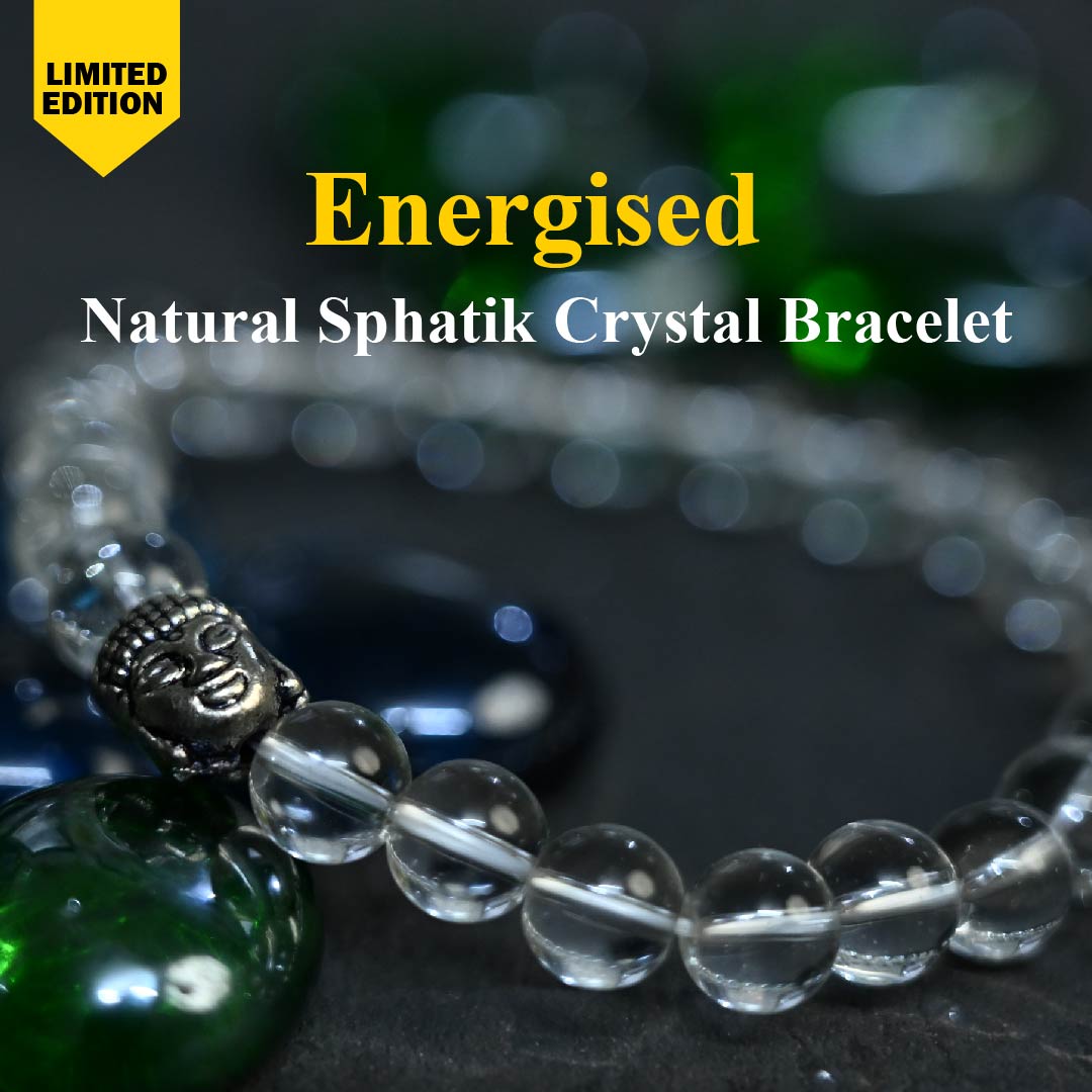 Energised Natural Sphatik Crystal Bracelet - 10x Stronger (Energised from Prachin Iskon Temple Delhi)